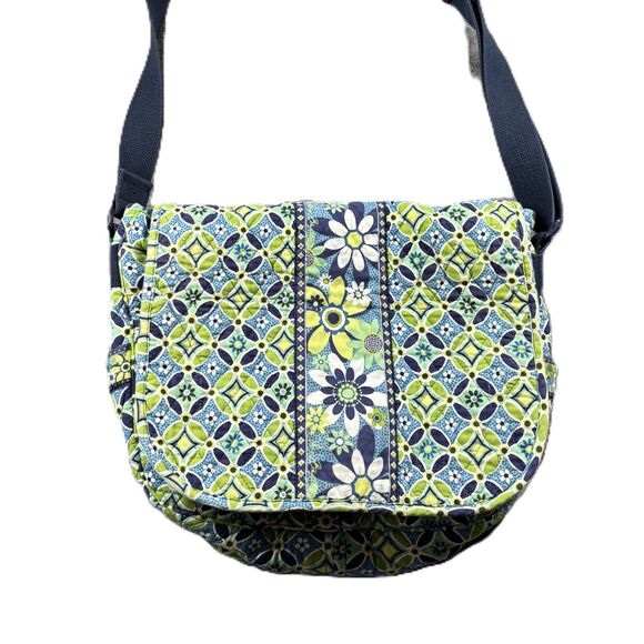 Vera Bradley Daisy Daisy Purse Messenger Crossbody Buckle Adjustable Green Navy - Picture 1 of 8